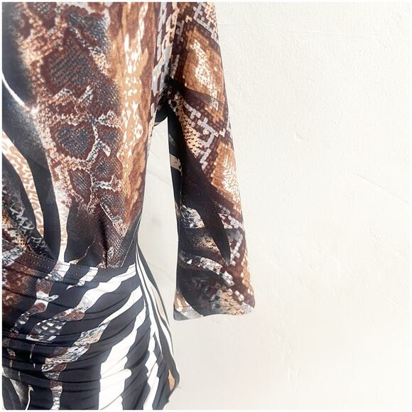 Joseph Ribkoff Animal Print Faux Wrap Dress Sz 8 Draped Front Stretch Above Knee - Picture 7 of 11